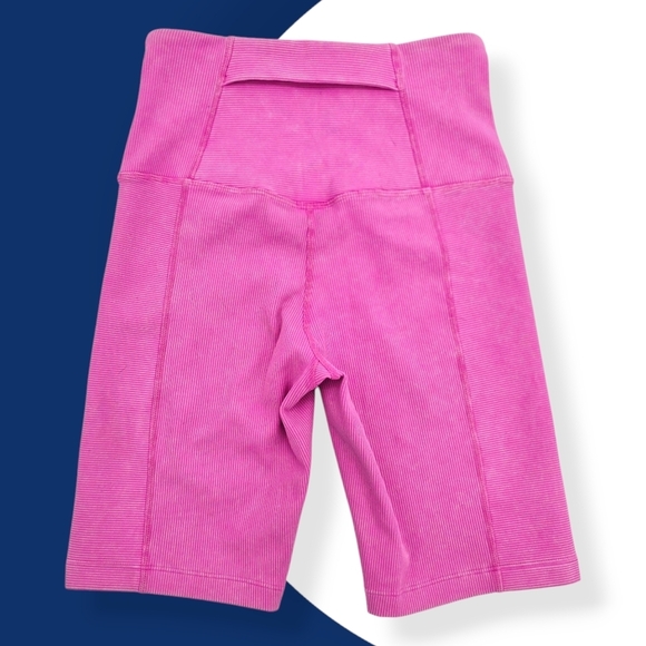 Zella Pink Ribbed Biker Yoga Gym Shorts XS High Waist Stretchy w/ Back Pocket - Picture 6 of 14